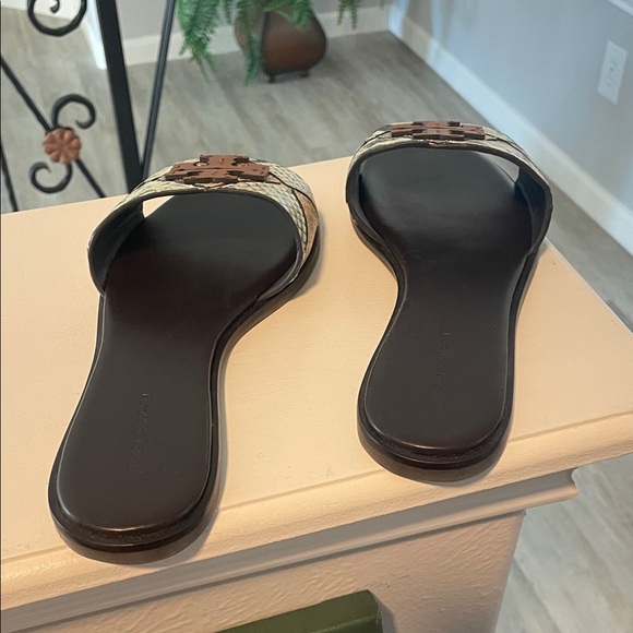 Tory Burch Everly Slide Diamant Snakeskin and Leather Sandals - Picture 4 of 7